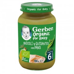 GERBER Orgânico Purê de Brócolis e Ervilhas Orgânicas com Peru +6 meses 190gr