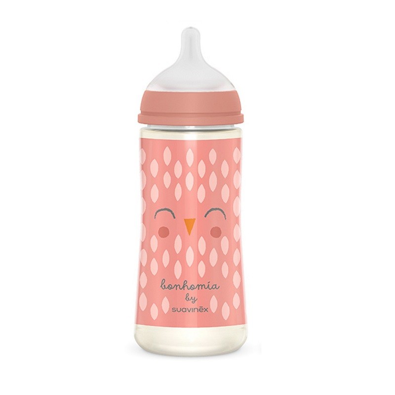 SUAVINEX Premium Bonhomía Baby Bottle +6m SX Pro Physiological Silicone 360ml (Pink Owl)