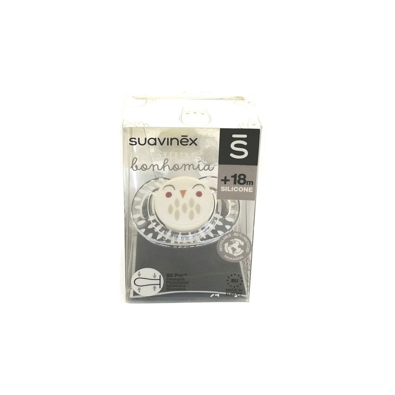 SUAVINEX Premium Bonhomía Pacifier Physiological Silicone Teat +18 Months (White Owl)