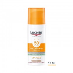 EUCERIN Oil Control SPF50+ con gel-crema solare viso secco Color Tocco Medio 50ml