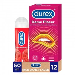 DUREX Pack Preservativo Dame Placer 12 Condones + Lubricante Fresa 50 ml