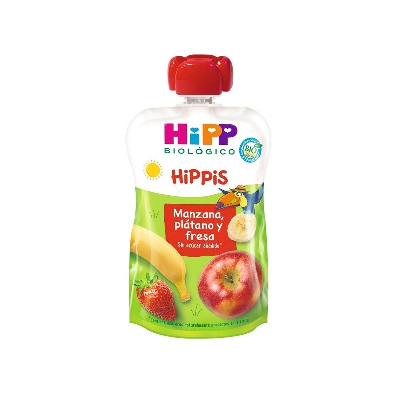 Hipp Bio Hippis Apfel, Banane und Erdbeere Beutel 100gr Hipp Bio Hippis Apfel, Banane und Erdbeere Beutel 100gr