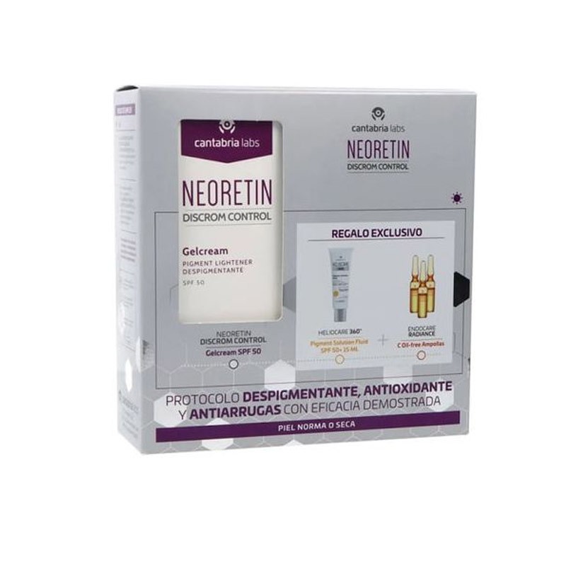 NEORETIN Discrom Control Gel Crème Dépigmentante + Heliocare 360º + Ampoules Éclat NEORETIN Discrom Control Gel Crème Dépigmentante + Heliocare 360º + Ampoules Éclat