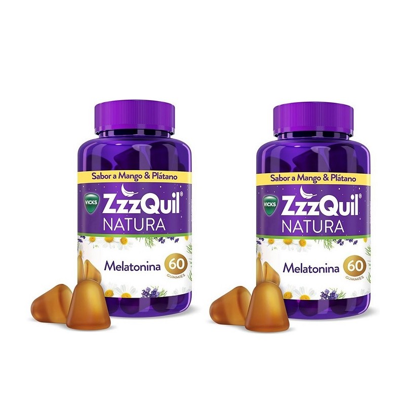ZzzQuil Natura Melatonin Sleep Aid 2x60 Mango and Banana Gummies【DUPLO】VICKS