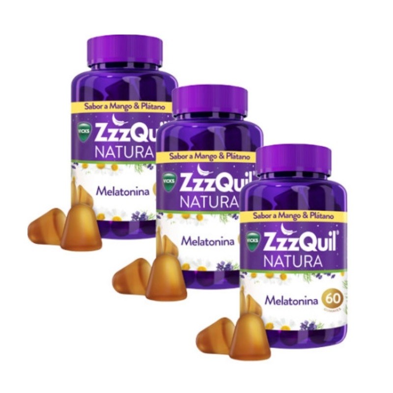 ZzzQuil Natura Melatonin Sleep Aid 3x60 Mango and Banana Gummies【VALUE PACK】VICKS