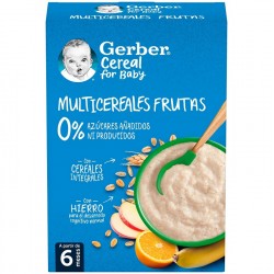 GERBER Papillas Multicereales con Frutas 0% Azúcar +6 Meses 500g