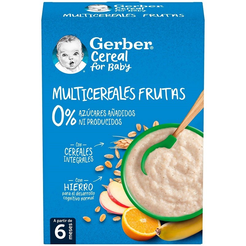 GERBER Papillas Multicereales con Frutas 0% Azúcar +6 Meses 270gr