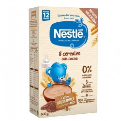 NESTLÉ Papilla 8 Cereales con Cacao 0% Azúcares Añadidos +12 meses 600g