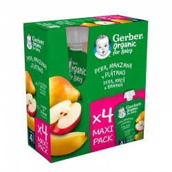 GERBER Organic Pouch Multipack Pera, Manzana y Plátano 4x90g