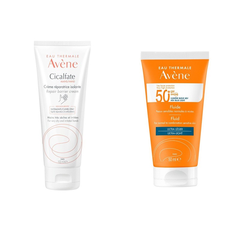 Avène Cicalfate Crema Mani Riparatrice 50 ml+ Avène Dry Touch Fluido Pelli Normali Miste SPF50+ 50ml Avène Cicalfate Crema Mani Riparatrice 50 ml+ Avène Dry Touch Fluido Pelli Normali Miste SPF50+ 50ml