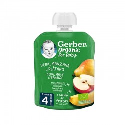 GERBER Bio Beutel Multipack Birne, Apfel und Banane 4x90g