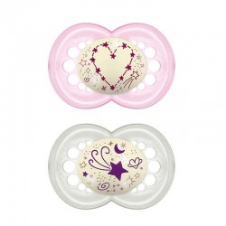 Chupeta Mamilo Silicone MAM Noite +6 x2 (Rosa)