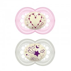 MAM Silicone Nipple Pacifier Night +6 x2 (Pink)