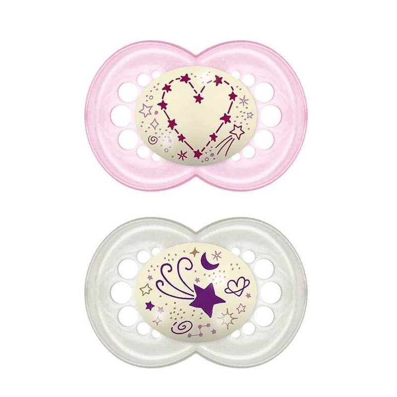 Chupeta Mamilo Silicone MAM Noite +6 x2 (Rosa) Chupeta Mamilo Silicone MAM Noite +6 x2 (Rosa)