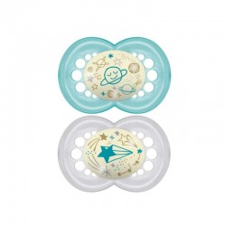 Chupeta Mamilo Silicone MAM Noite +6 x2 (Azul)