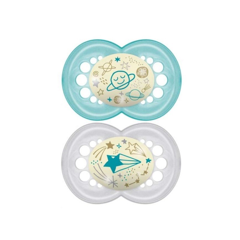 Chupeta Mamilo Silicone MAM Noite +6 x2 (Azul) Chupeta Mamilo Silicone MAM Noite +6 x2 (Azul)