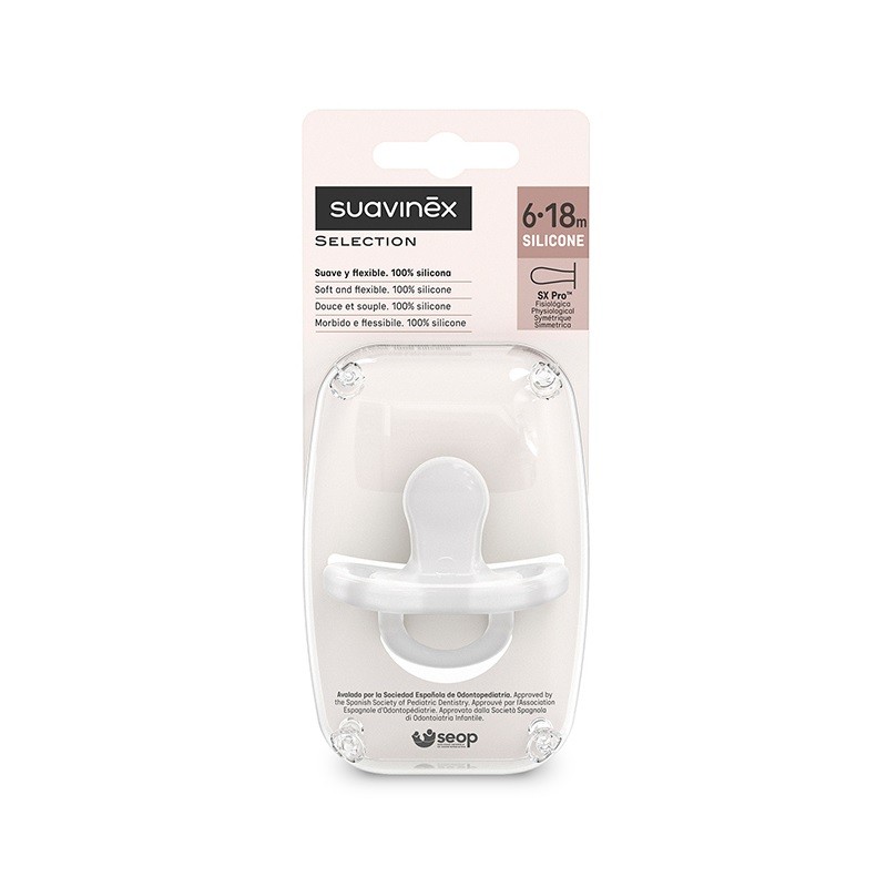 SUAVINEX Succhietto interamente in silicone SX Pro fisiologico 6-18 mesi (Bianco)