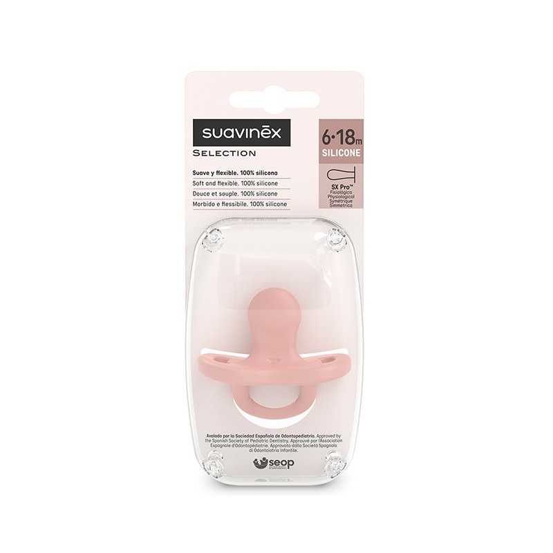 Chupeta SUAVINEX totalmente em silicone SX Pro fisiológica 6 a 18 meses (rosa)