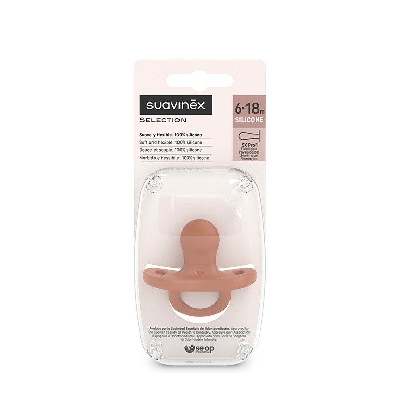 Ciuccio SUAVINEX interamente in silicone SX Pro fisiologico 6-18 mesi  (colore piastrella)