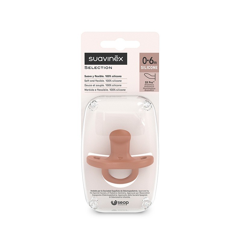 Ciuccio SUAVINEX interamente in silicone SX Pro anatomico 0-6 mesi (colore piastrella)