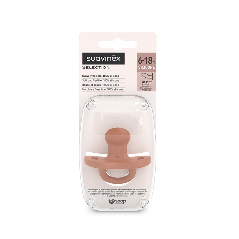 Ciuccio SUAVINEX interamente in silicone SX Pro anatomico 6-18 mesi (colore piastrella) Ciuccio SUAVINEX interamente in silicone SX Pro anatomico 6-18 mesi (colore piastrella)