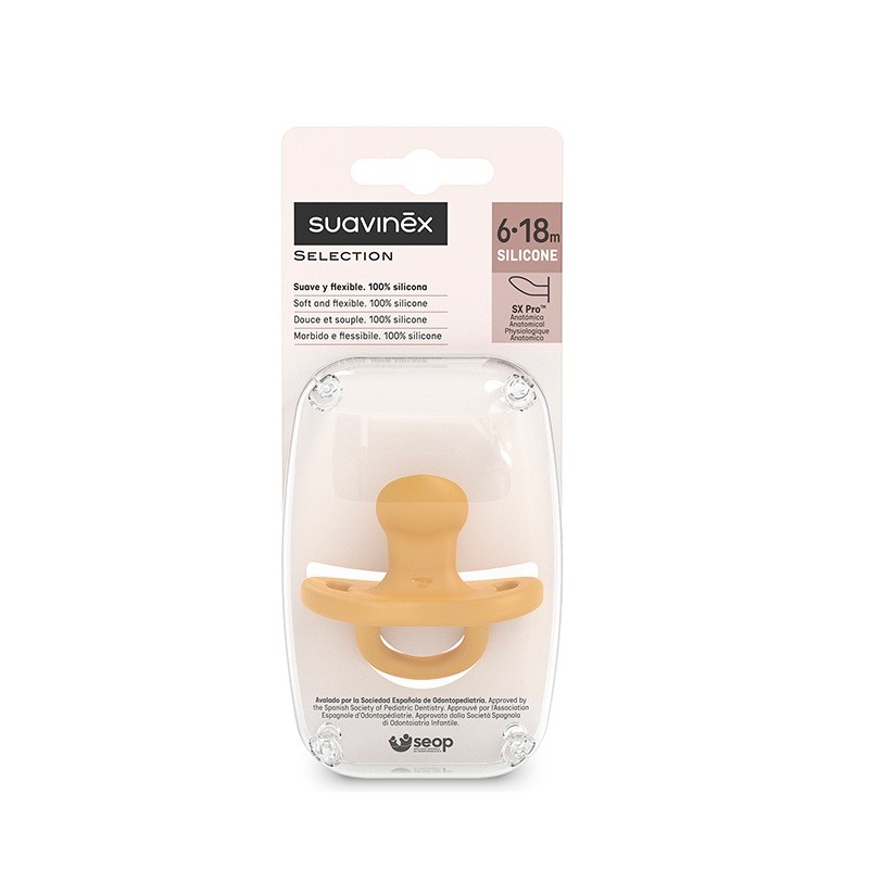 SUAVINEX Vollsilikon-Schnuller SX Pro Anatomical 6-18 Monate (Senffarbe) SUAVINEX Vollsilikon-Schnuller SX Pro Anatomical 6-18 Monate (Senffarbe)