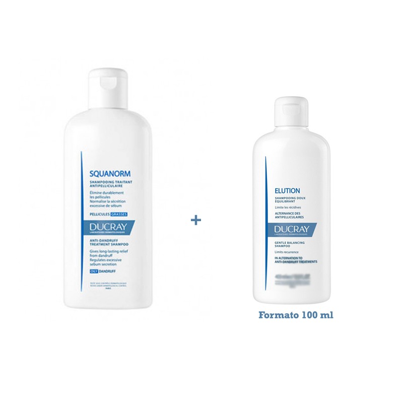 DUCRAY Squanorm Antischuppenshampoo Fettige Schuppen 200ML + Ducray Elucion Shampoo 100 ml GESCHENK