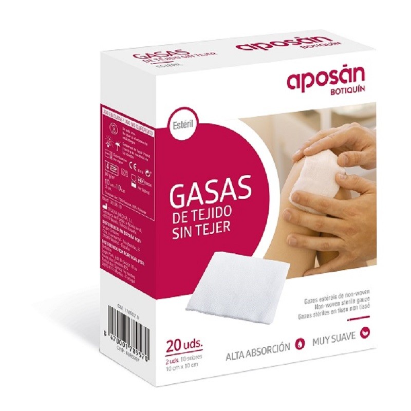 Tessuto non tessuto in garza sterile APOSAN 10 cm x 10 cm (20 garze) Tessuto non tessuto in garza sterile APOSAN 10 cm x 10 cm (20 garze)