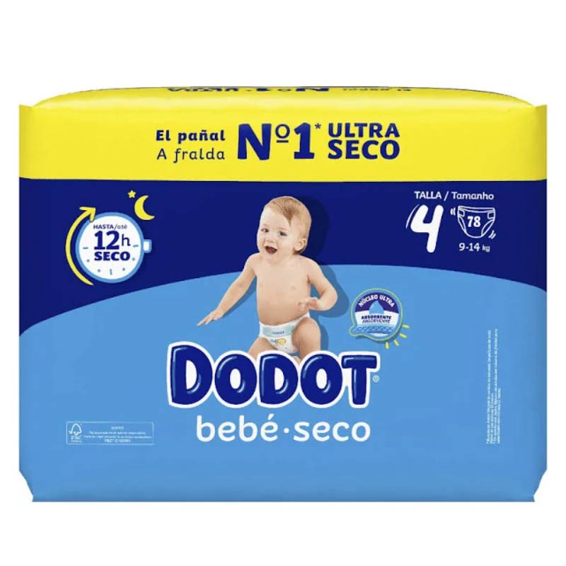 Dodot Pañales Bebé-Seco Talla 4 (9-14 kg), 256 Pañales con Protección  Antifugas, Pack Mensual : : Bebé