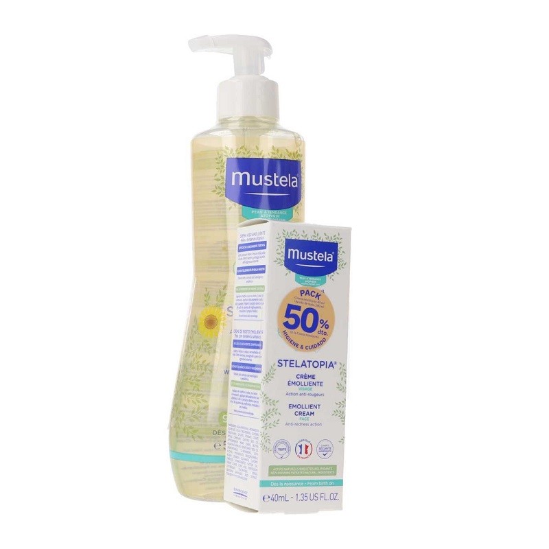 MUSTELA Pack Huile de Bain Stelatopia 500 ml + Crème Emolliente Visage 40 ml