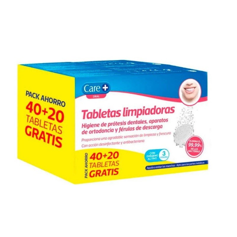 CARE+ Pack de Pastilles Nettoyantes pour Prothèses Dentaires 40+20 unités