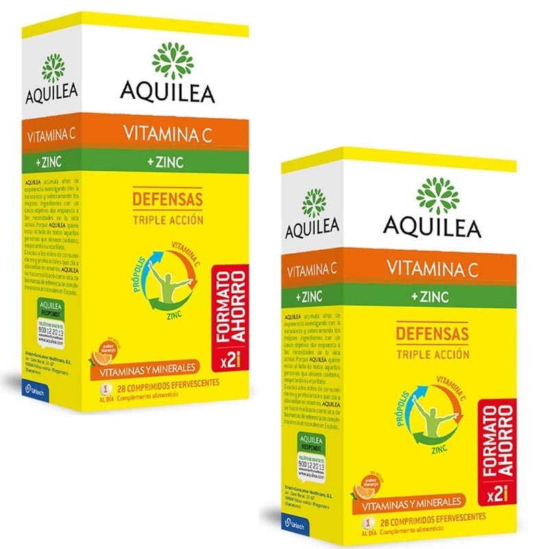 AQUILEA Vitamin C + Zinc Defenses Orange Flavor Duplo 2x28 Effervescent Tablets