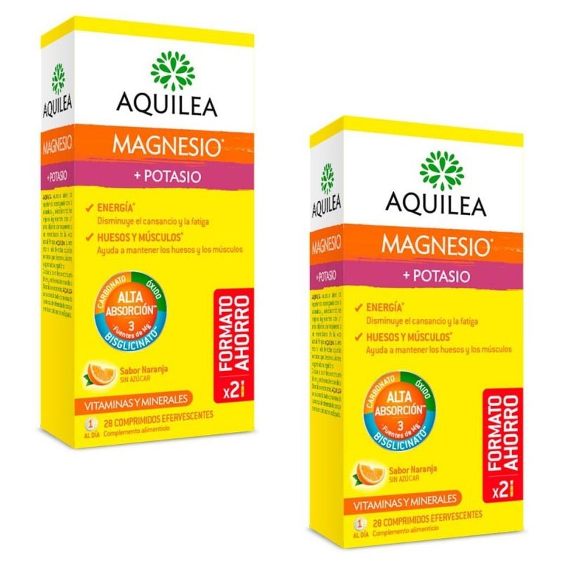 AQUILEA Magnésium + Potassium Saveur Orange Duplo 2x28 Comprimés Effervescents