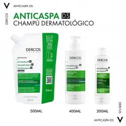 VICHY Dercos Shampoing Antipelliculaire Cheveux Normaux-Gras ECO RECHARGE 500 ml