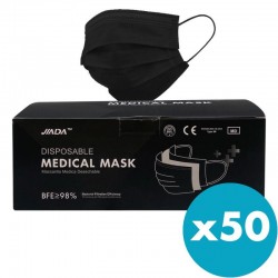 Black Type IIR Surgical Masks Box of 50 masks - Jiada