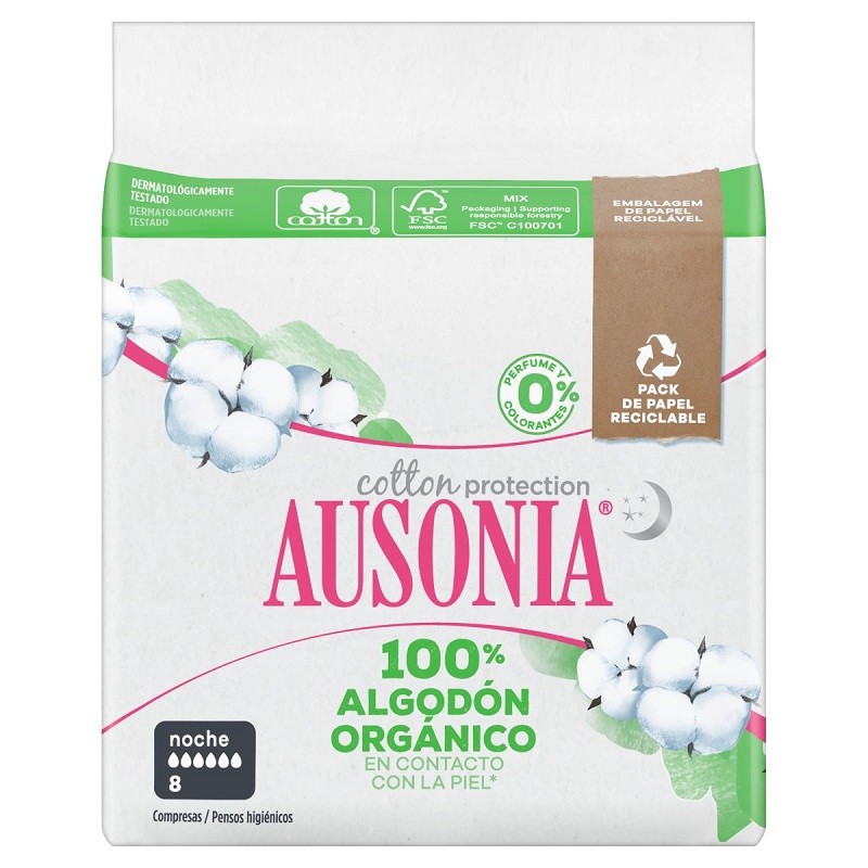 AUSONIA Cotton Protection Night Compress with Wings 8 Units