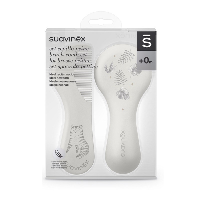 Conjunto de escova e pente recém-nascido SUAVINEX branco 0+m