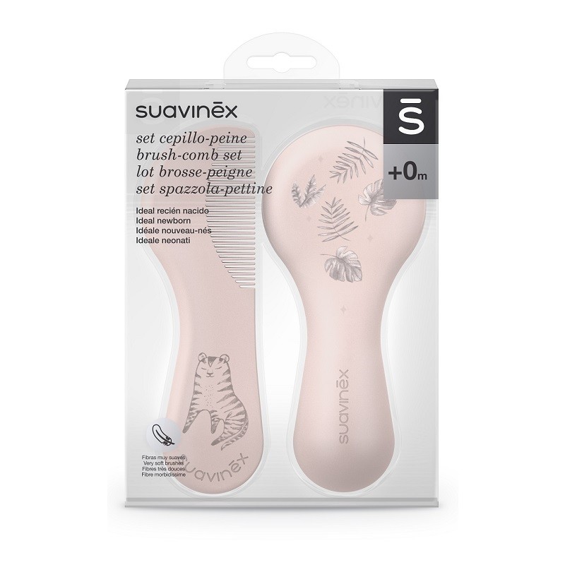 SUAVINEX Bürsten- und Kammset für Neugeborene, Rosa, 0+m