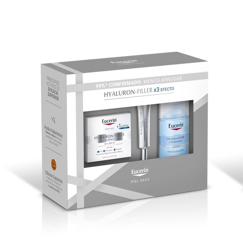 EUCERIN Hyaluron-Filler Crème de Jour Peaux Sèches 50 ml + Contour des Yeux 15 ml + Eau Micellaire 100 ml
