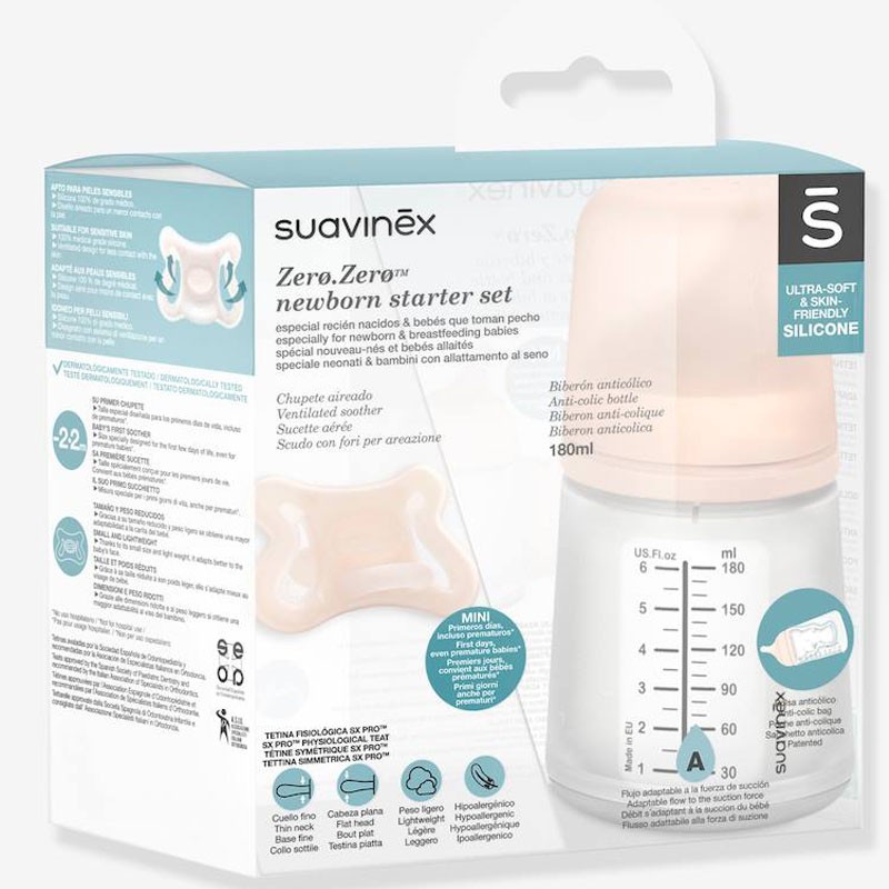 SUAVINEX Zero Starter Set Biberon Anti-Colique 180 ml + Sucette Mini Taille  【ACHETER MAINTENANT】