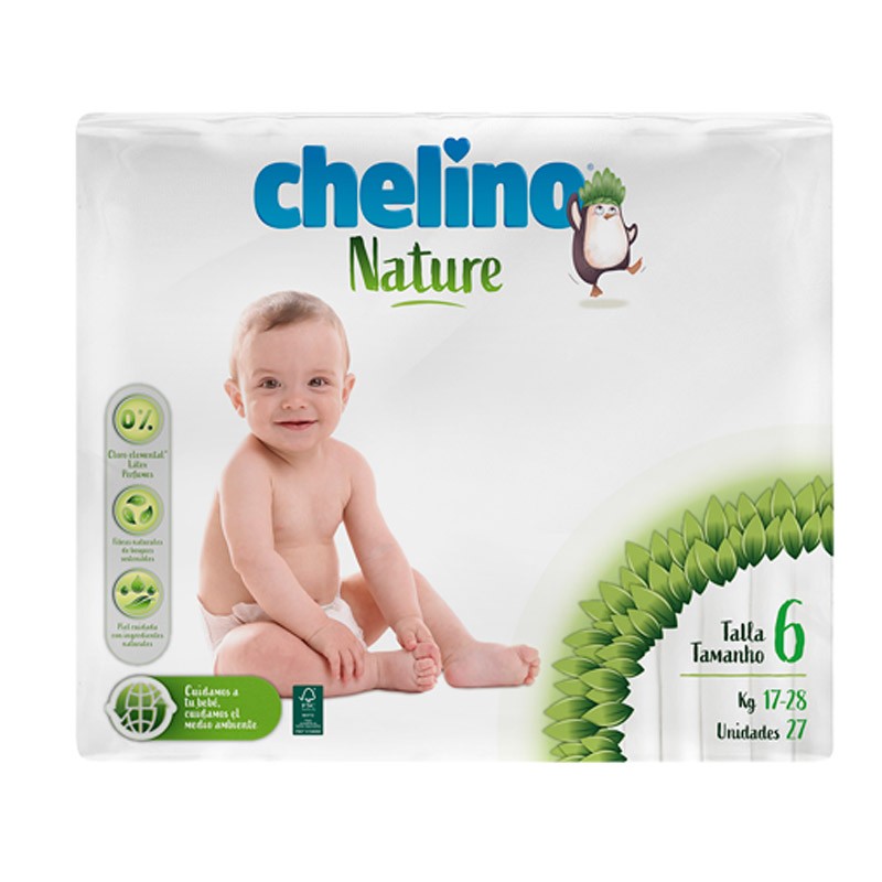 CHELINO Nature Diapers Size 6 from 17 to 28 kilos 27 units 【ONLINE OFFER】