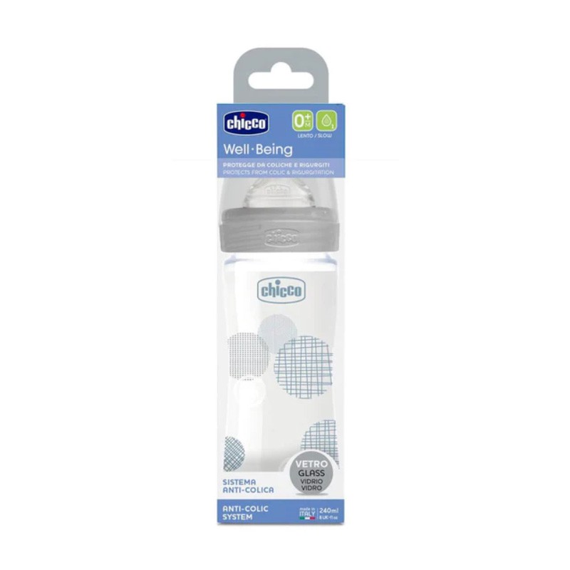 CHICCO Well-Being Glas-Babyflasche 240ML Silikon Neutral
