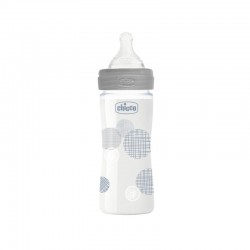CHICCO Well-Being Glass Baby Bottle 240ML Silicone Neutral