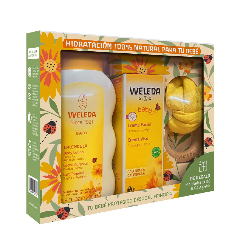 Weleda Summer Calendula Hydration Pack Body Milk 200ml + Baby Facial Cream  50ml + Cotton Teether