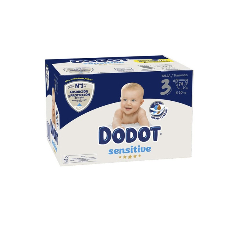 Dodot Pañales Bebé Sensitive Talla 3 (6-10 kg) 198 Pañales + Pack de 40  Toallitas Gratis Cuidado Total Aqua, Absorción y Protección de la Piel de  Dodot, Pack Mensual : : Bebé