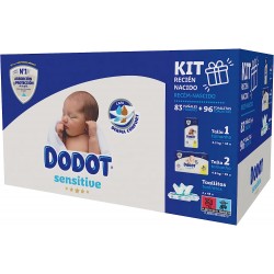 Kit DODOT Sensitive: 44 fraldas tamanho 1 + 39 fraldas tamanho 2 + 96 lenços umedecidos Aquapure