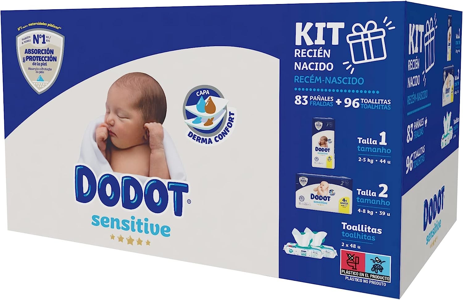 Kit DODOT Sensitive: 44 fraldas tamanho 1 + 39 fraldas tamanho 2