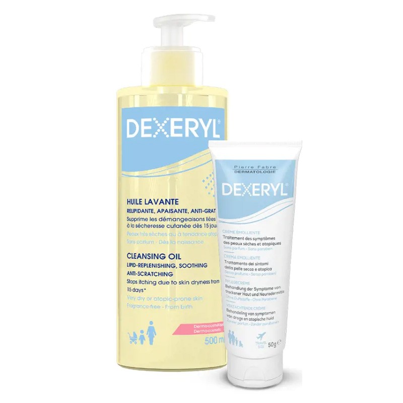 DEXERYL Olio Detergente 500ml + Crema Emolliente 50ml in Regalo DEXERYL Olio Detergente 500ml + Crema Emolliente 50ml in Regalo