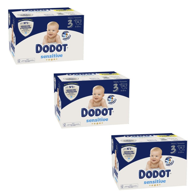 Dodot Sensitive BOITE Nouveau-né Taille 3 Triple (74 unités)