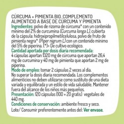 Granero Suplementos Curcuma + Pimienta Bio 440 Mg 100+20 Cápsulas
